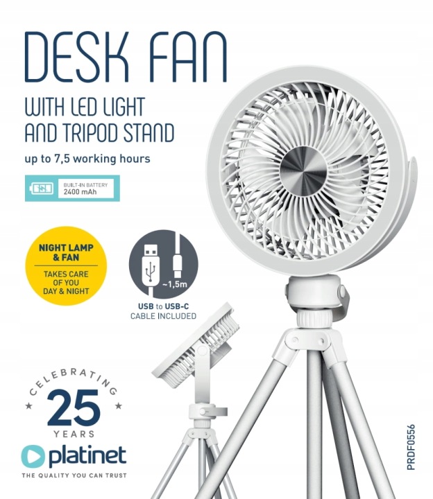 Stolní ventilátor Platinet s Led lampičkou a stojánkem