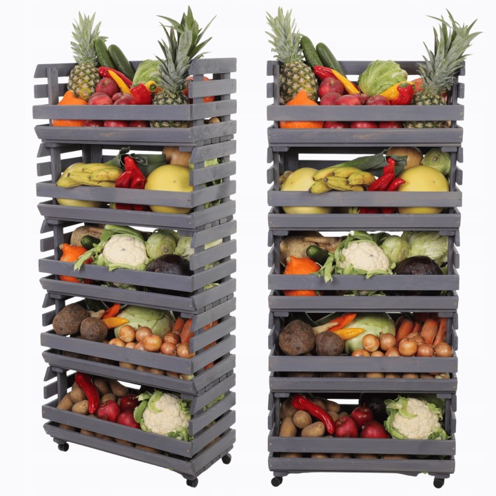 Stojan na zeleninu, regál, box na kolečkách, 5 boxů, impregnace 132x60x30