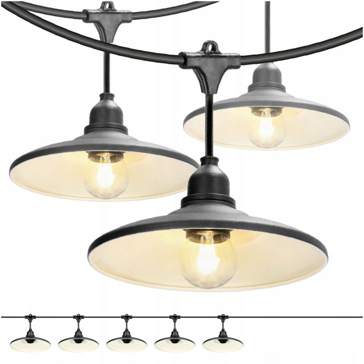 Set Crete Zahradní girlanda 5 m kabel 10 m 5 x stínidlo černé M2