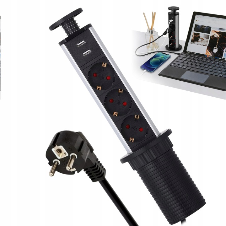 Elektrická Napájecí Lišta Prodlužovací Kabel 3 Zásuvky 2 Usb 1,8 M