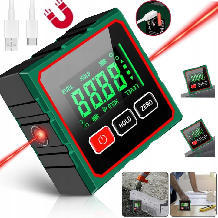 Laserový Digitální Úhloměr, Elektronický Inklinometr Usb LCD, Magnetický