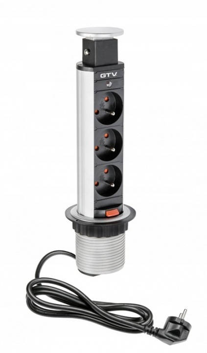 Gtv AE-BPW3U60-80 Zásuvky stolní vestavný 60mm, 3X zásuvka (stříbrná)