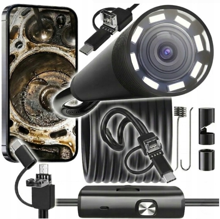 KAMERA INSPEKCYJNA ENDOSKOP 5M LED USB-C 3W1 DO TELEFONU ANDROID PC HD ...