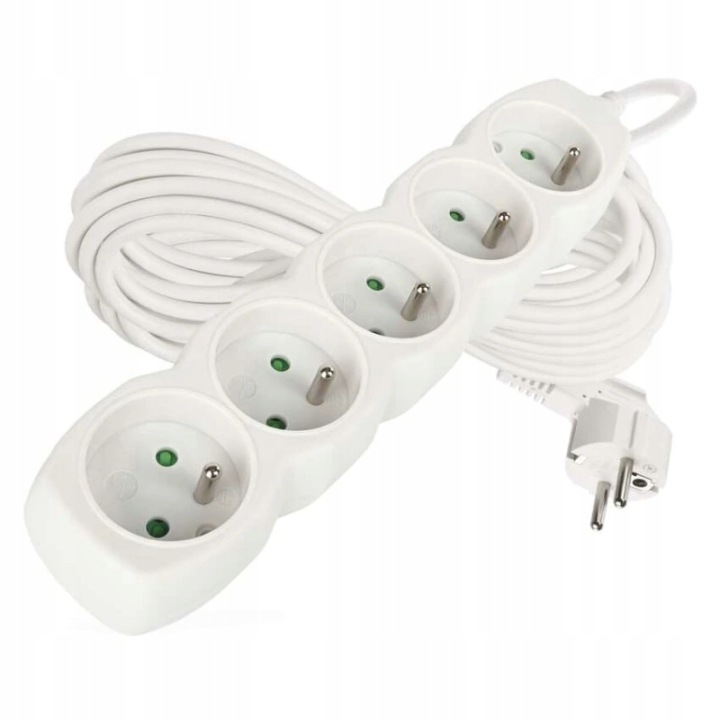 Prodlužovací kabel 10 m 5 zásuvek bílý Pvc 1,5 mm2