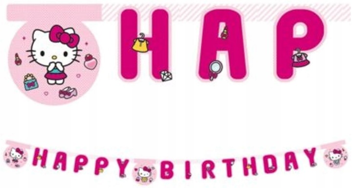 Банер на день народження паперовий гірлянда на день народження напис Hello Kitty 2 м 1 шт.