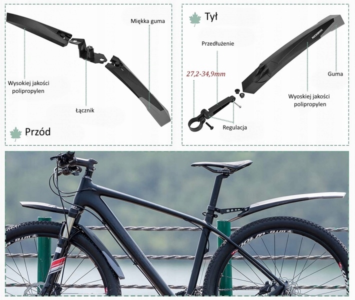 Крила велосипедні MTB flex 26-28 дюймів комплект ROCKBROS DNB-890 BK — фото 11