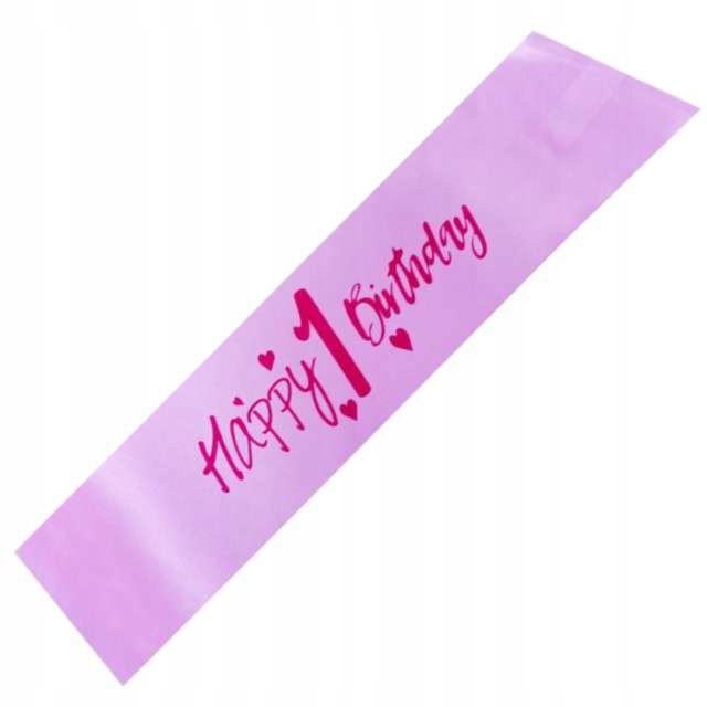 Стрічка на день народження Happy 1 Birthday рожева рочок перший день народження — фото 2