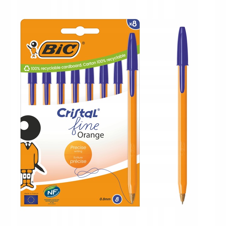 Ручки BIC Cristal Fine Помаранчевий Синій Набір 8 шт. Для Школи — фото 4