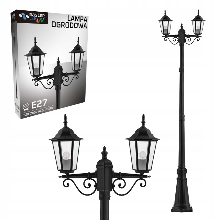 Venkovní stojací zahradní lampa Sloupek Lucerna 229 Cm 2x E27