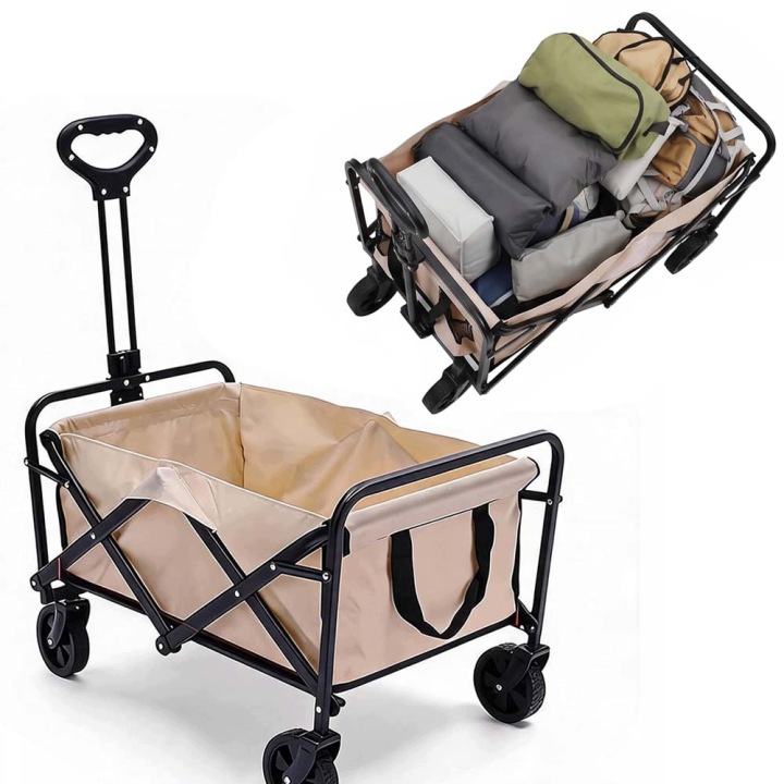 Kempingový vozík 75 l, teleskopická rukojeť, 150 kg, skládací, Khaki