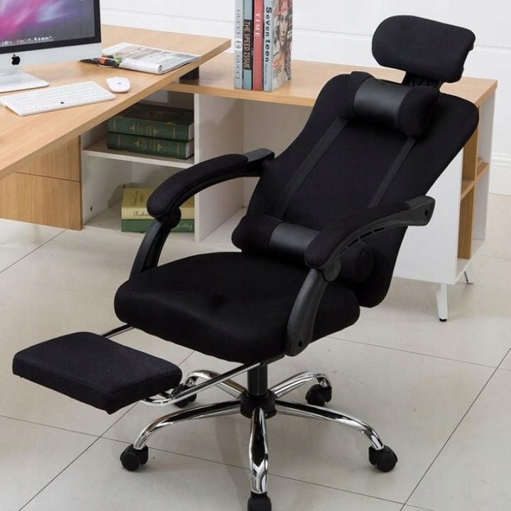 Ergonomické otočné křeslo s podnožkou a opěrkou hlavy, ventilace černá