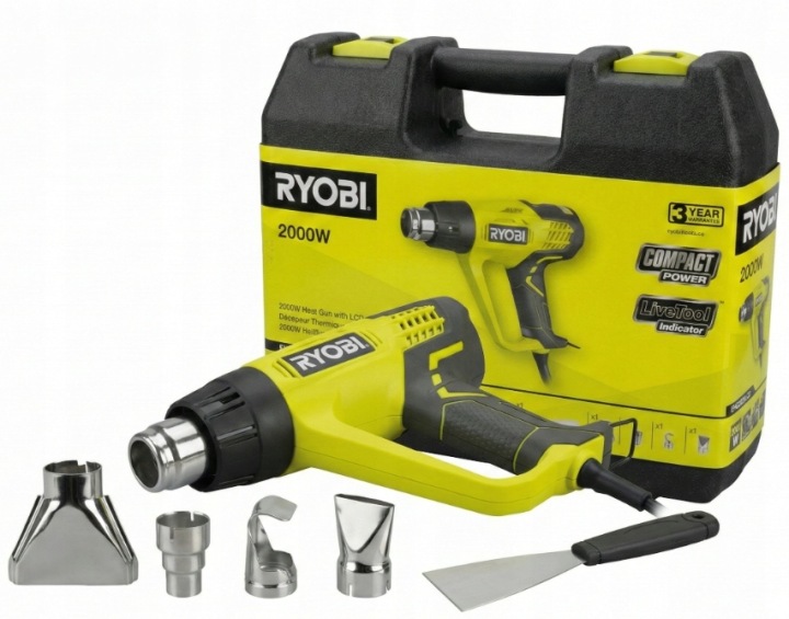 Horkovzdušná Pistole v kufru s příslušenstvím 2000W EHG2020LCD Ryobi