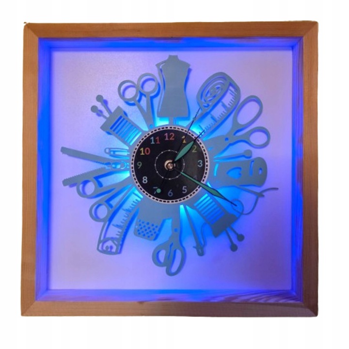 Nástěnné krejčovské hodiny Rámeček Barva Led Dřevěná 35x35 cm Vinyl Bez Kabelů