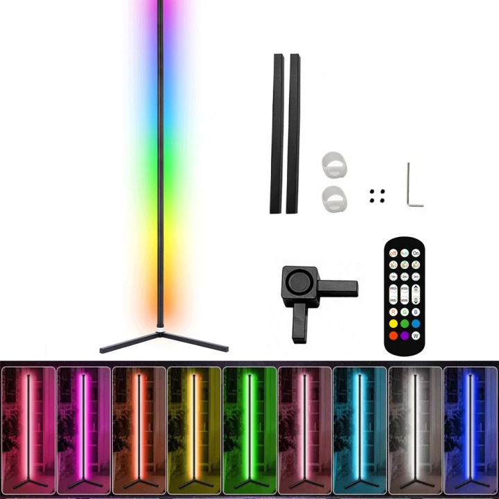 Podlahová Rohová Stojací Lampa Rgb Led Dálkový Ovladač Aplikace Sensor 155 CM