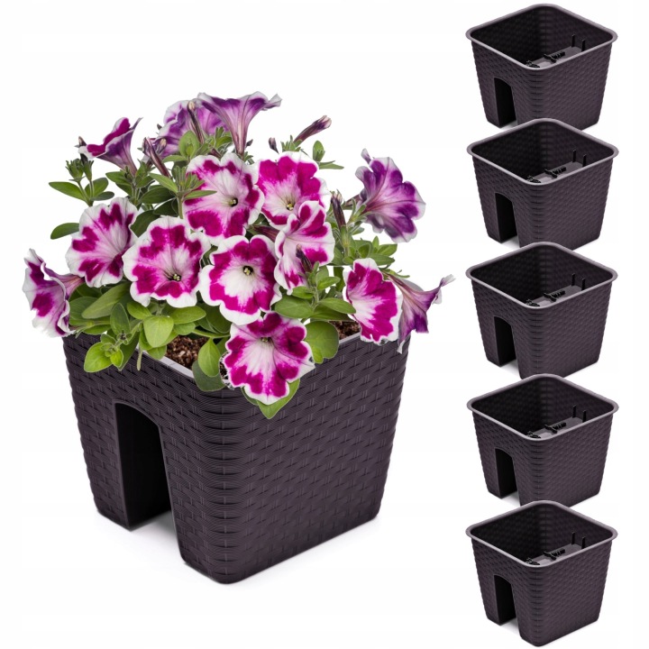 5x Truhlík Květináč 27,2 x 27,2 cm Ratan Umbra Hnědá 8,5L zábradlí na balkon