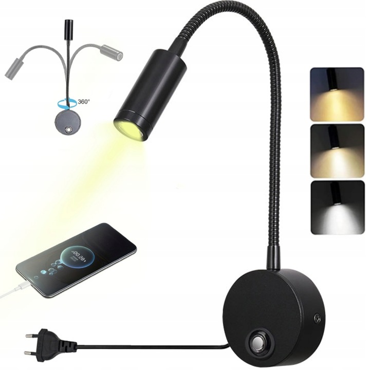 Nástěnné Svítidlo Led Lampa S Vypínačem Noční Nad Ložnici 3W