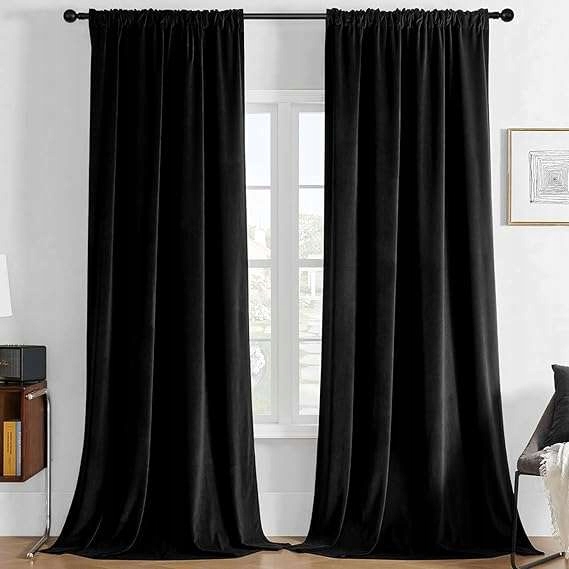 Zatemňovací závěsy tunelové 132 cm x 244 cm Černá sametová 2 ks