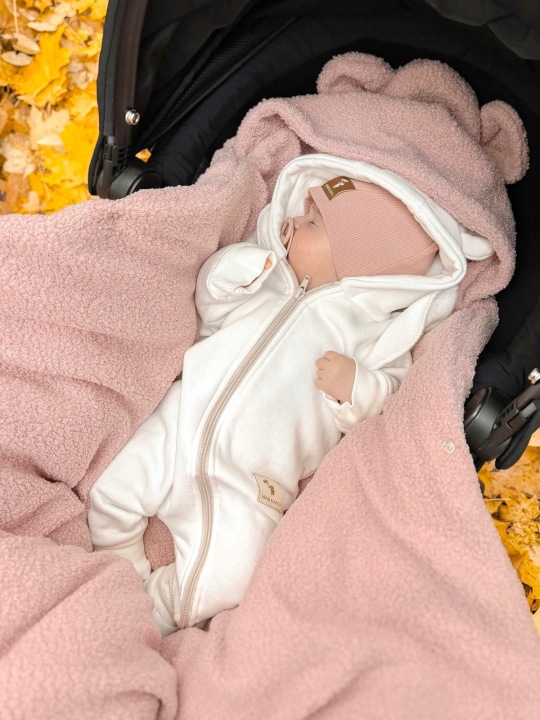 Утеплений конверт, плед з капюшоном для автокрісла Баранчик, Baby Nellys, пудрово-рожевий — фото 6