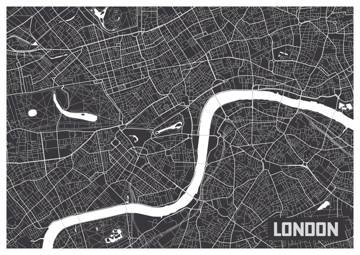 Fototapeta Londýn Černobílá Mapa města na zeď 254x184 lepidlo