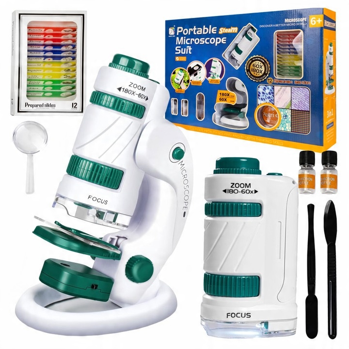 EDUCATIONAL MICROSCOPE FOR CHILDREN 2IN1 LABORATORY 60X/180X + ACCESSORIES