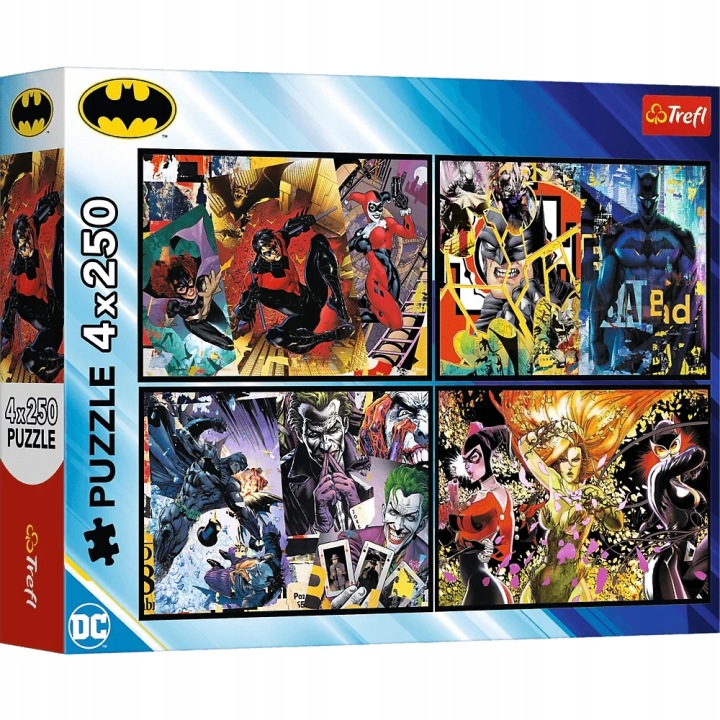Уцінка Пазли 4x250 Batman в дії Trefl 13310 Пошкоджене упаковка (новий з дефектом)