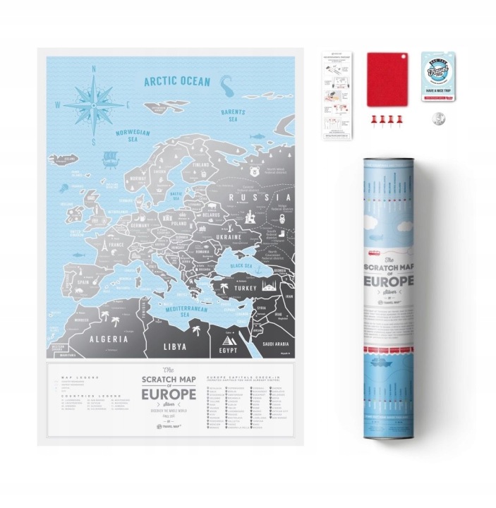 Європа карта скретч-картка сріблястий EUROPE MAP для зішкрібання MAPSY.ME
