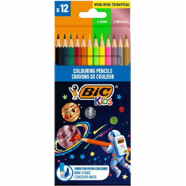 Кольорові олівці BIC Kids 12 кольорів Неон + Металізовані Special Edition