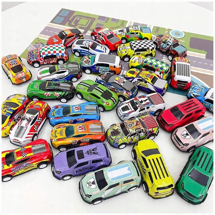 Cars Resoraki with Drive Metal Cars for Children 50 pieces + Map Vehicle type sets