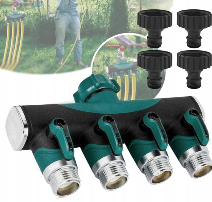 4-CESTNÝ Zahradní Rozdělovač Na Vodu S Kohoutkovými Ventily Pro Hadici 1/2" 3/4"