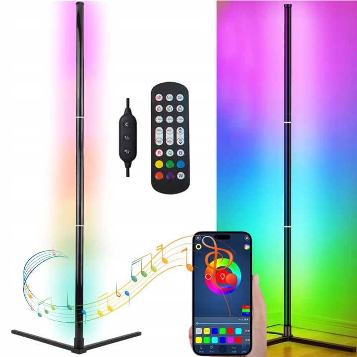 Stojací Podlahová Lampa Led Rgb Stmívatelná Dálkový Ovladač Synchronizace S Musím