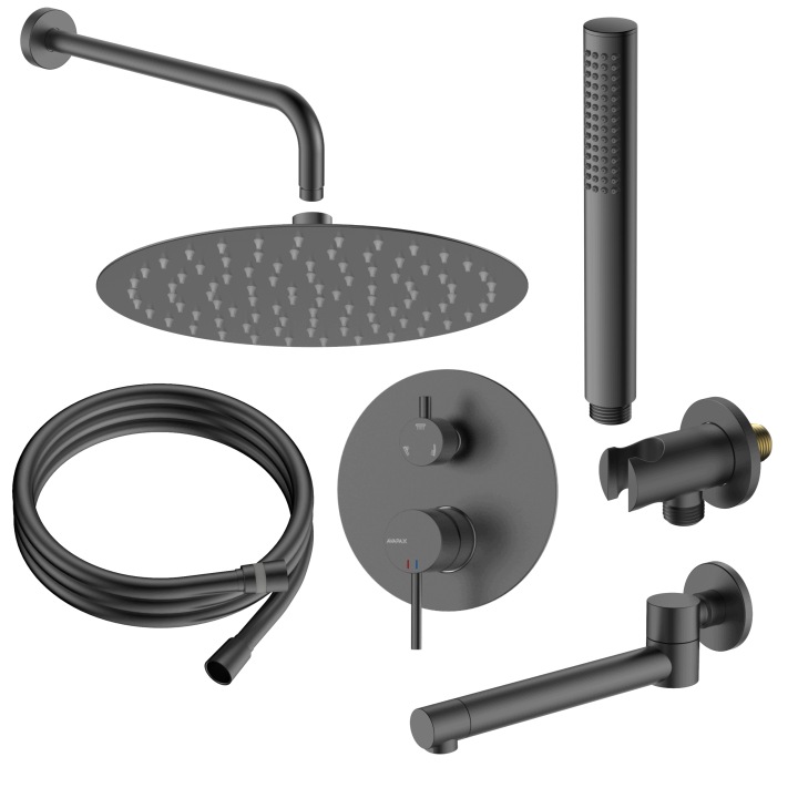 Sprchový set pod omítku, třífunkční kovová gun baterie, sprchová hlavice, hadice