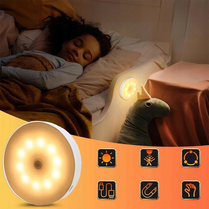 LAMPKA DO SYPIALNI 10 LED ŚCIEMNIANIE 5% CZUJNIK RUCHU MOCNA BATERIA CIEPŁA