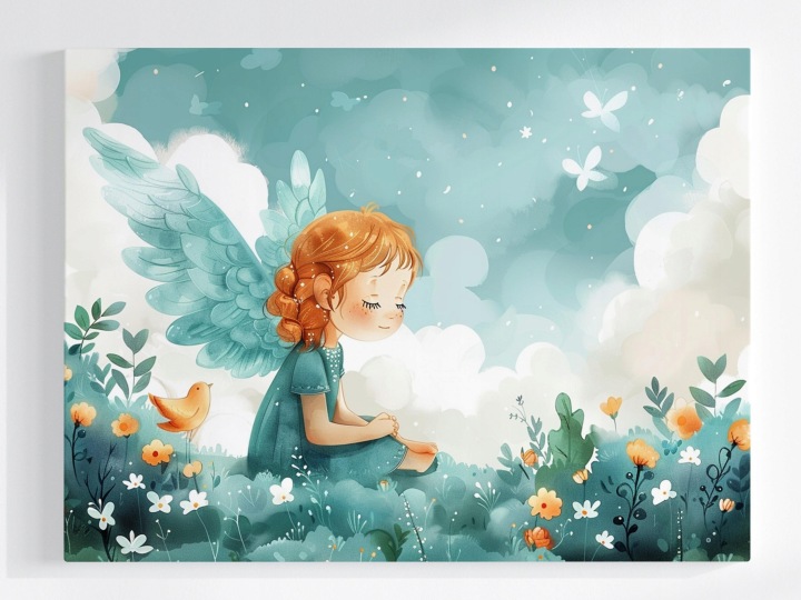 Plakát Grafika Dítě Dívka Anděl Louka Sen 100x75