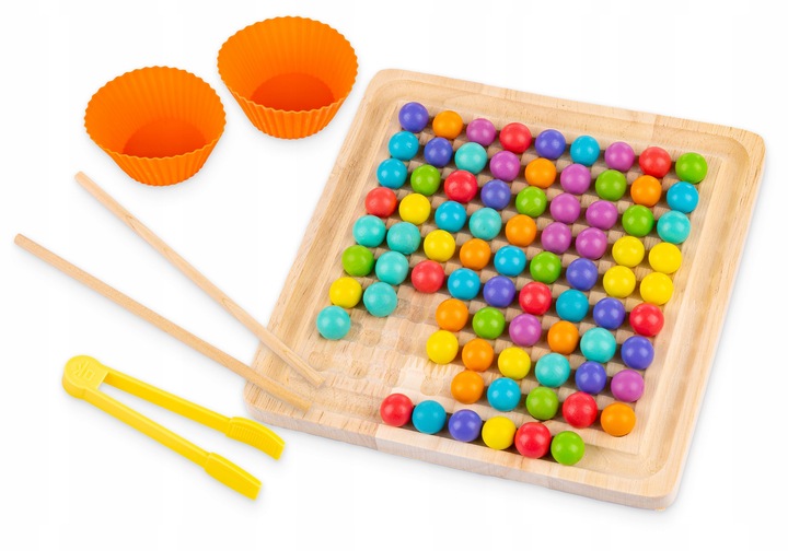 DREWNIANA UKŁADANKA KULKI KORALIKI MONTESSORI Wiek dziecka 3 lata +