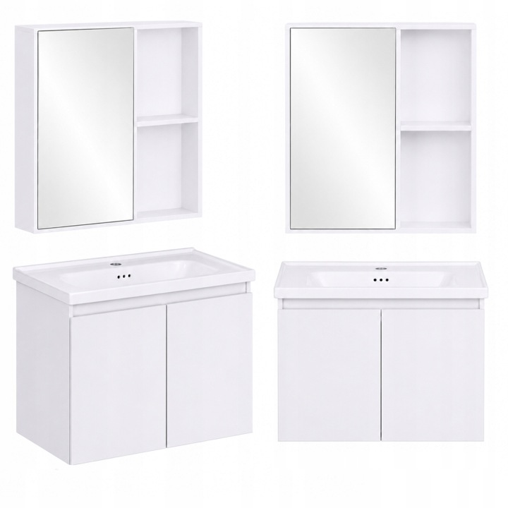ModernHome TKJ-BC-65 Koupelnový závěsný set se zrcadlem a umyvadlem, bílý