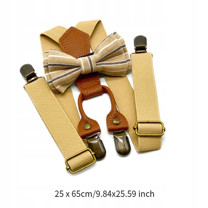 Kids Suspender and Bowtie Метал Кліпси Еластичний Бандаж Підтяжки Хакі — фото 3