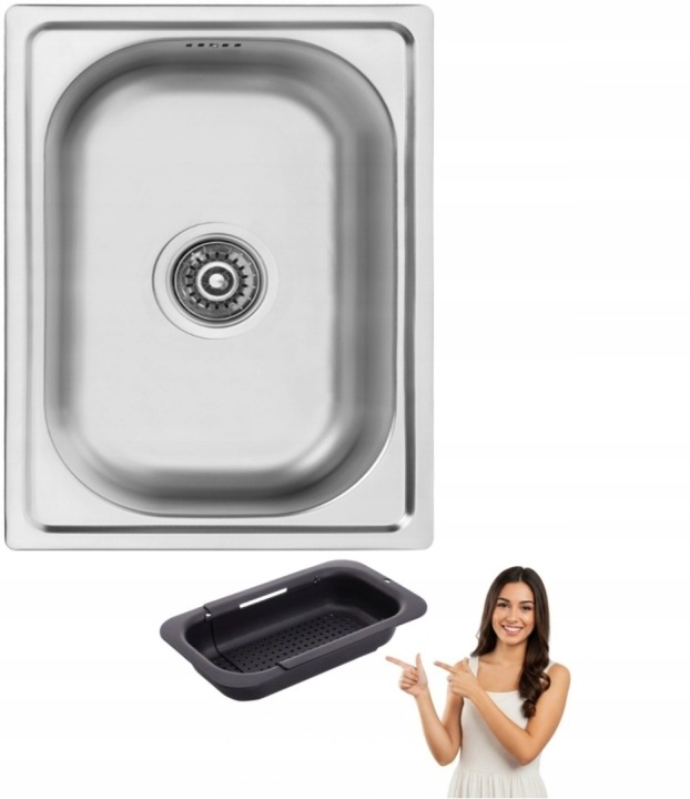 Ocelový dřez 48x35 Inox Hladký upevňovací sifon odkapávač