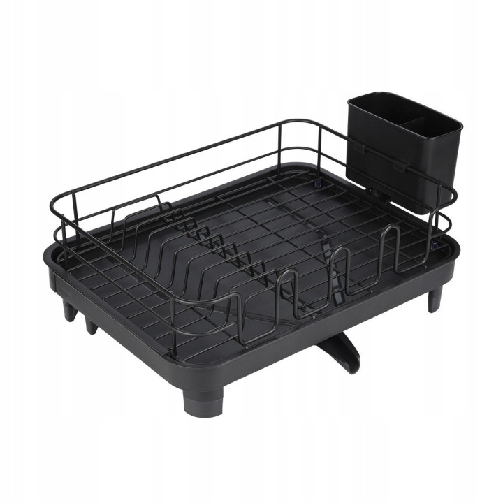 Stojanový sušák na nádobí na příbory, talíře do kuchyně, černý, výsuvný