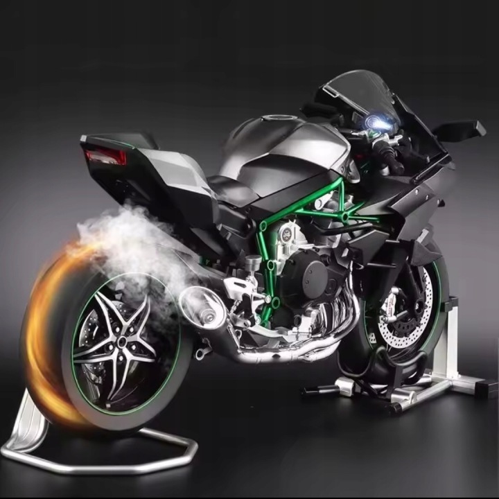 Модель Мотоцикла Kawasaki Ніндзя H2R 1:9 Дим Звук Двигуна Привід Вогні Led — фото 6