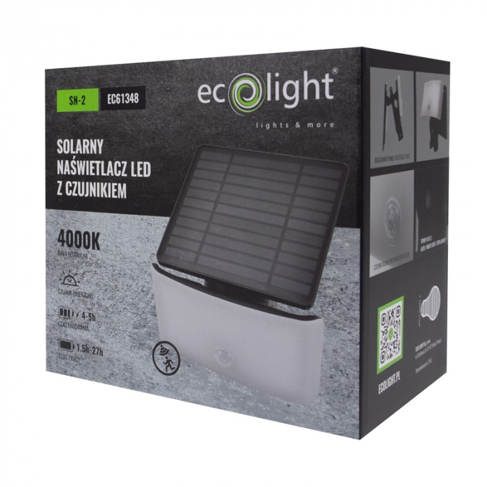 Solární Lampa s venkovním senzorem pohybu a soumraku IP44 2400 mAh