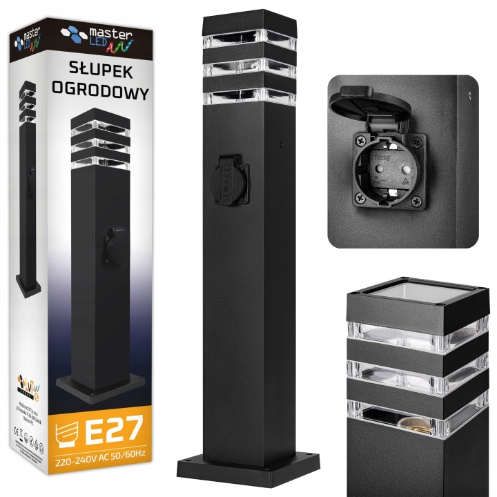Stojací lampa Zahradní Led sloupek Zásuvka 230V 60cm venkovní E27