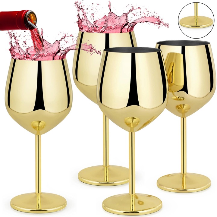 Skleničky Na Červené Víno Ocelové 500 ML, Sada 4 Ks, Zlaté, Nerozbitné