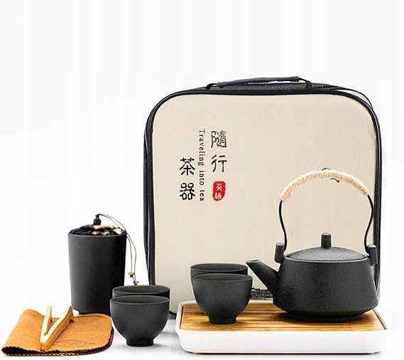 Keramický Set Na Čaj Čínský Kung Fu Konvice Černý Bambusový Podnos