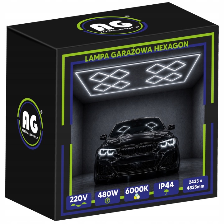 Led lampa Hexagon Stropní panel pro garáž dílnu 480W 6500K 244x484cm