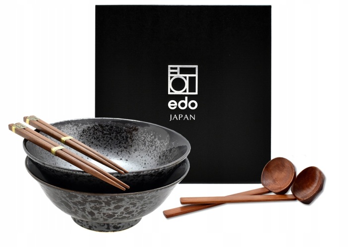 Sada 2 misek s lžícemi a paličkami Ramen Koge 22 cm 1100 ml Box