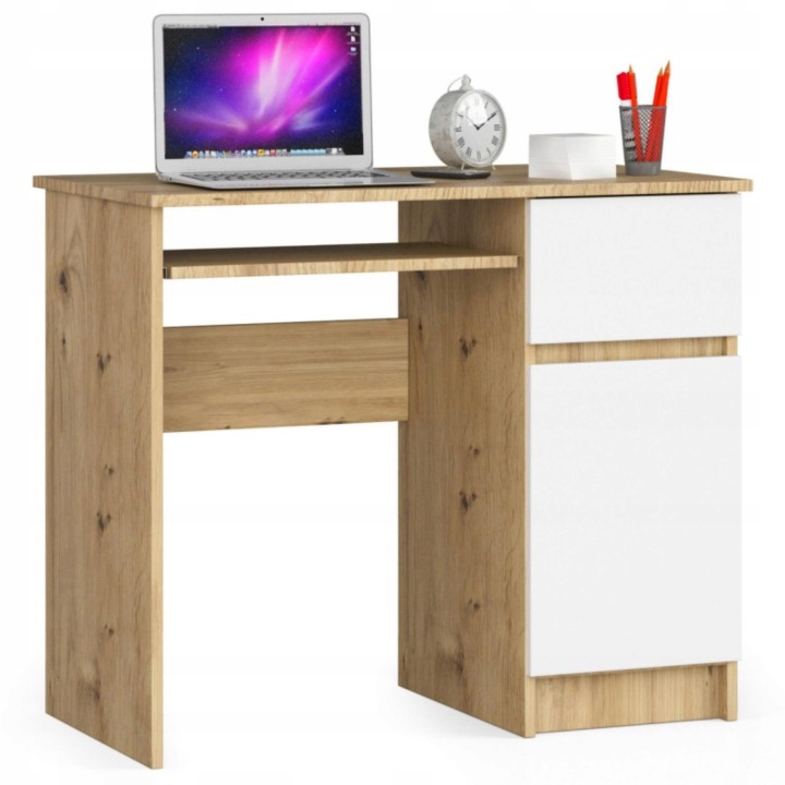 Psací stůl pod počítač Piksel Pravý dub artisan-bílý 90 cm Akd
