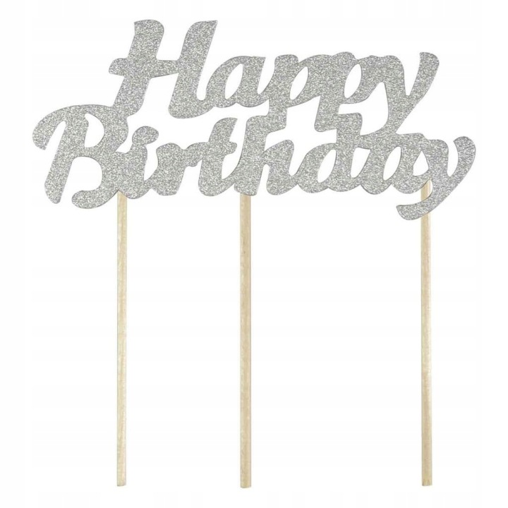 Arpex Happy Birthday Срібляста Декорація На Топпер для торта На день народження 13x14 см — фото 2