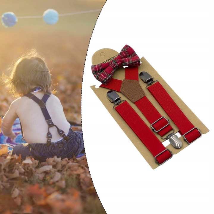 Kids Suspender Bow Tie Набір Y Back Dressing Suspender для Daily Wear Червоний — фото 4