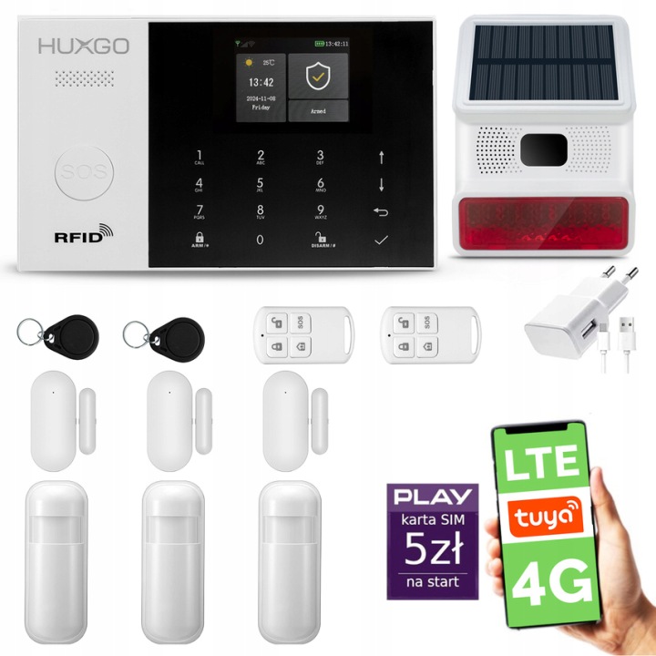 Bezdrátový alarm WiFi Gsm 4G s aplikací Tuya, Huxgo HXA005 R3D3 Bs