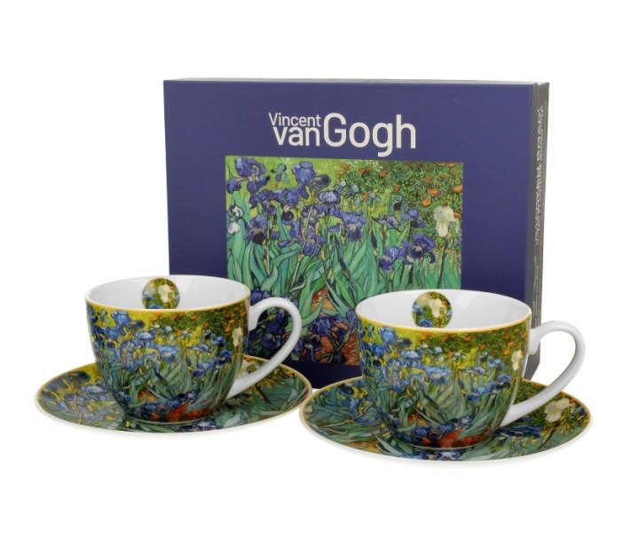 Dva šálky na kávu Gogh porcelán květy kosatce